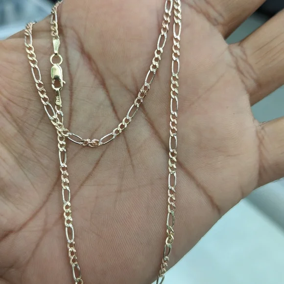 10kt Real Gold Tricolor Figaro Chain 2.5mm 18 inch